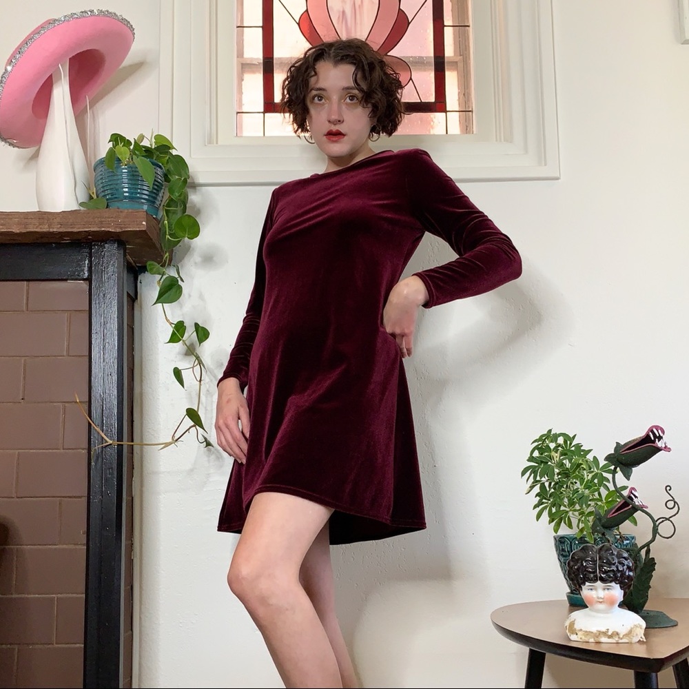 Vintage 1990s KC Spencer Burgundy Velvet Minidress
